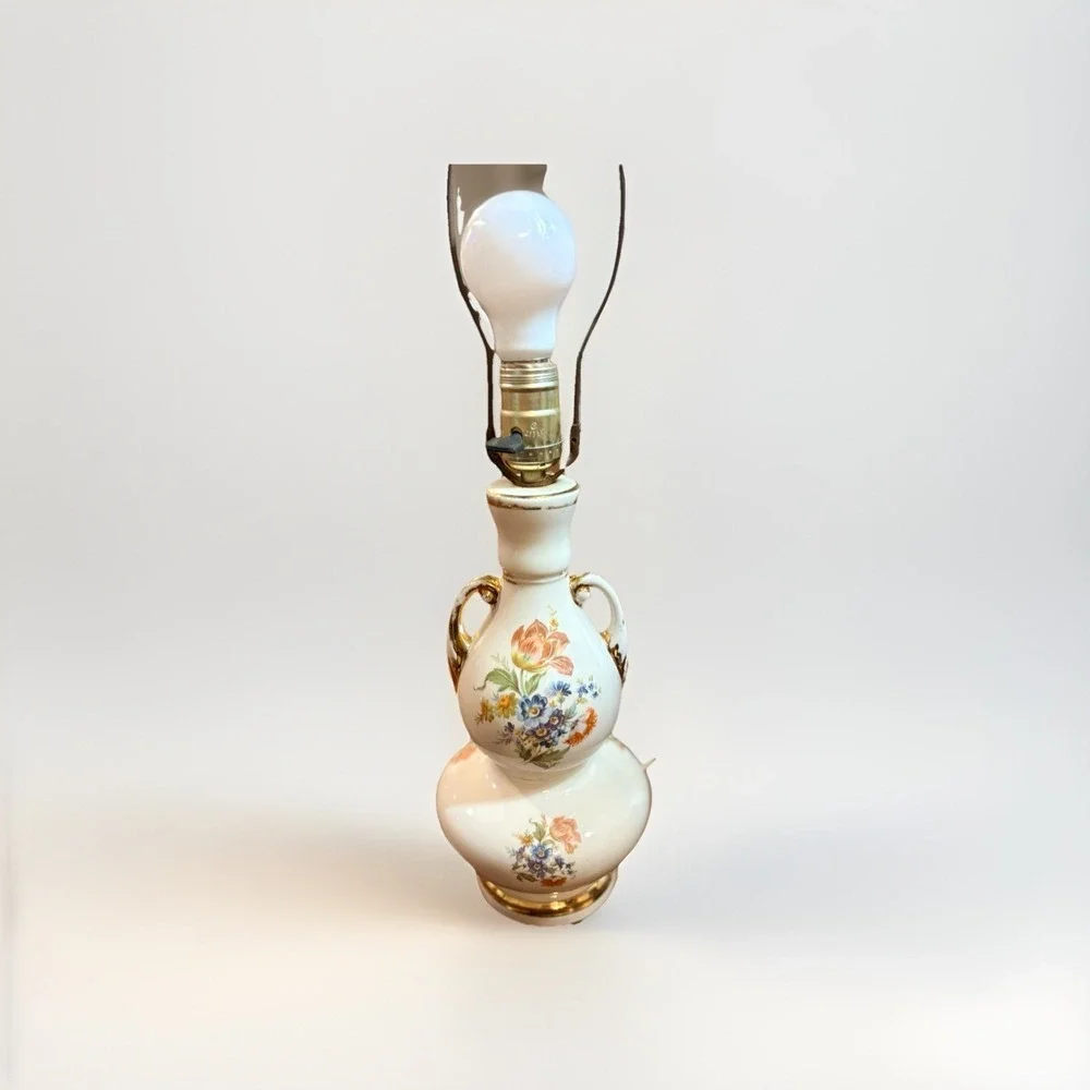 Vintage Urn Style Porcelain Hand Painted Floral Motif With Gold Trim Lamp 20